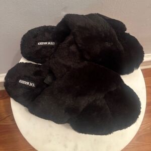 Steve Madden Black Faux Fur Slippers
